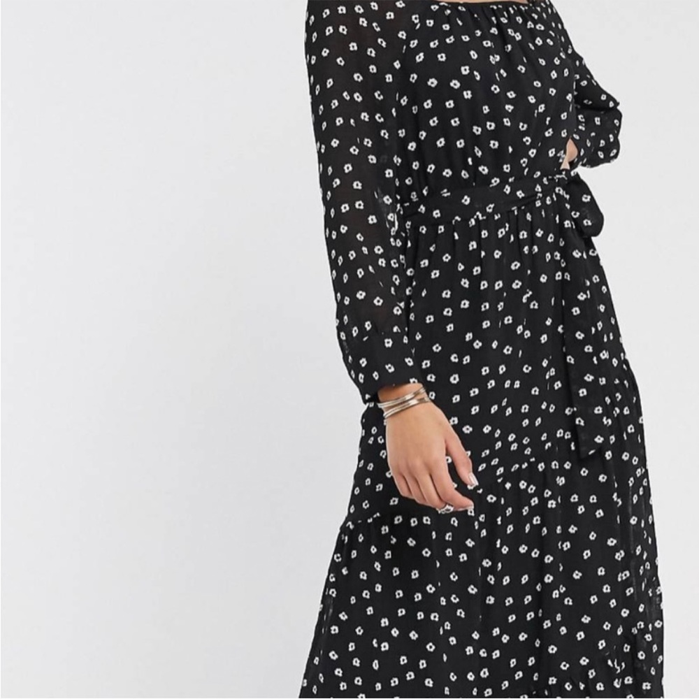Y.A.S. Clara Midi Ditsy Floral Dress In Black and White Belt Missing Medium ASOS - Picture 4 of 13